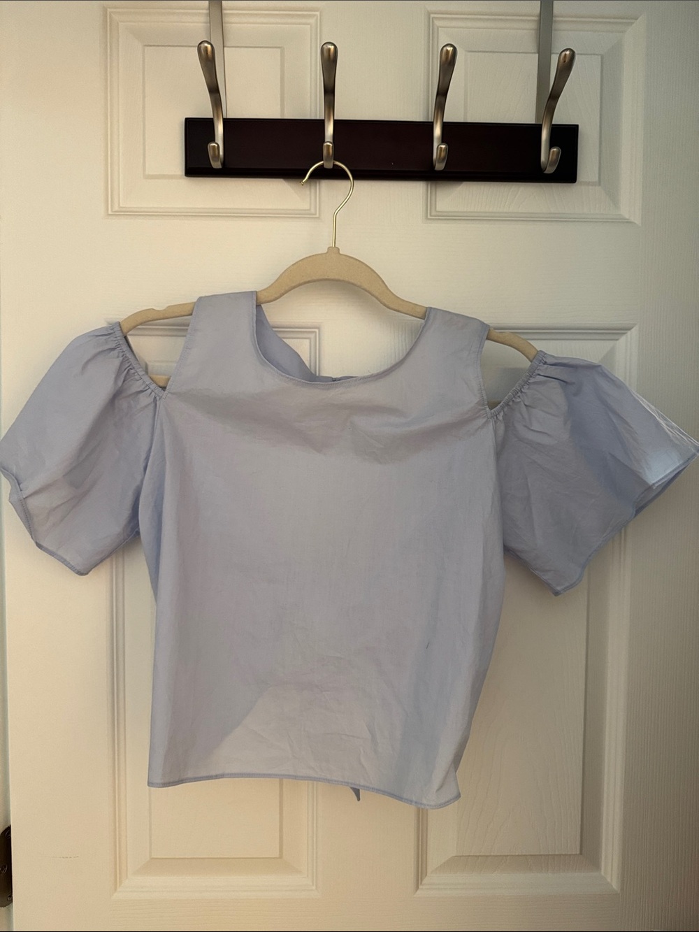 Sans Souci Pale Blue Cold-Shoulder Puff Sleeve Top